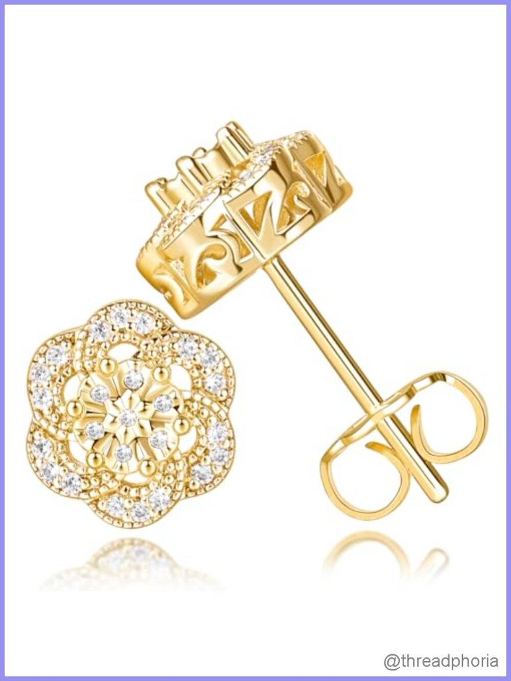 14k Gold Plated Stud Earrings Flower Cubic Zirconia Wedding